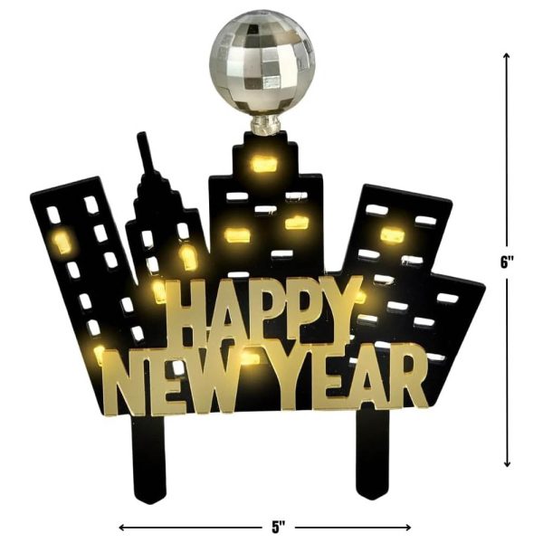 Light Up New Year’s Eve Skyline Cake Topper 5in x 6in For Discount